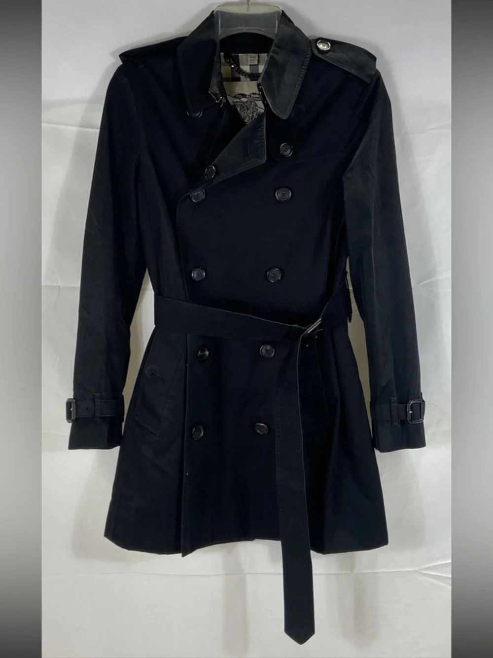 Burberry Kensington Nova Black Double Breasted Trench Coat US2 IT36 $2850 - Picture 4 of 12